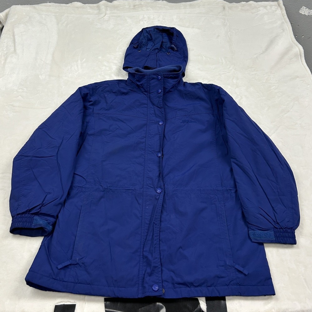 L.L. Bean Hooded Parka Women PM Blue Fleece Lined Nylon Jacket 0FG77
